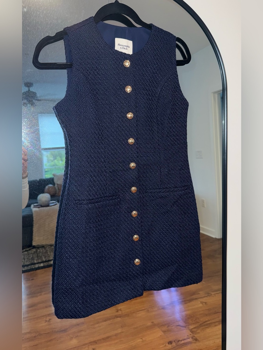 Abercrombie & Fitch Navy Tweed Sleeveless Button-Front Dress